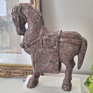 Large wood horse carving - carved wooden statue figurine sculpture vintage look